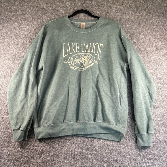 Revival Tops - Renewal Lake Tahoe California Embroidered Crewneck Sweatshirt Green M/L